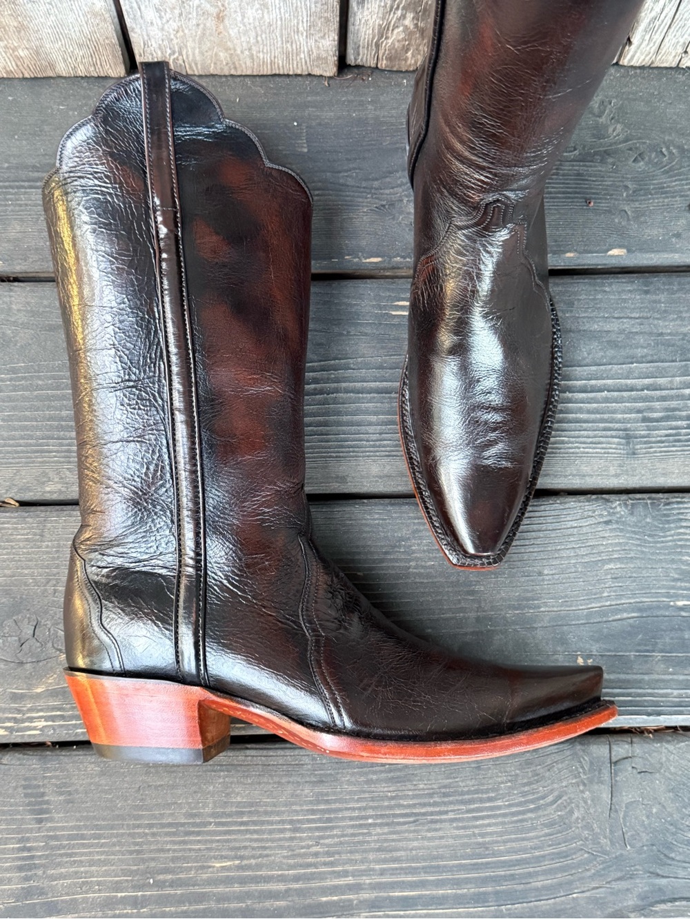 Very Rare Lucchese Classics Teak Colored Buffalo Leather Women's Cowboy Boots - Picture 5 of 9